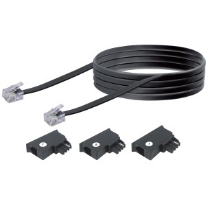 Schwaiger Telefon Anschlussset 10m mit Adaptern für verschiedene Telefonmodelle.