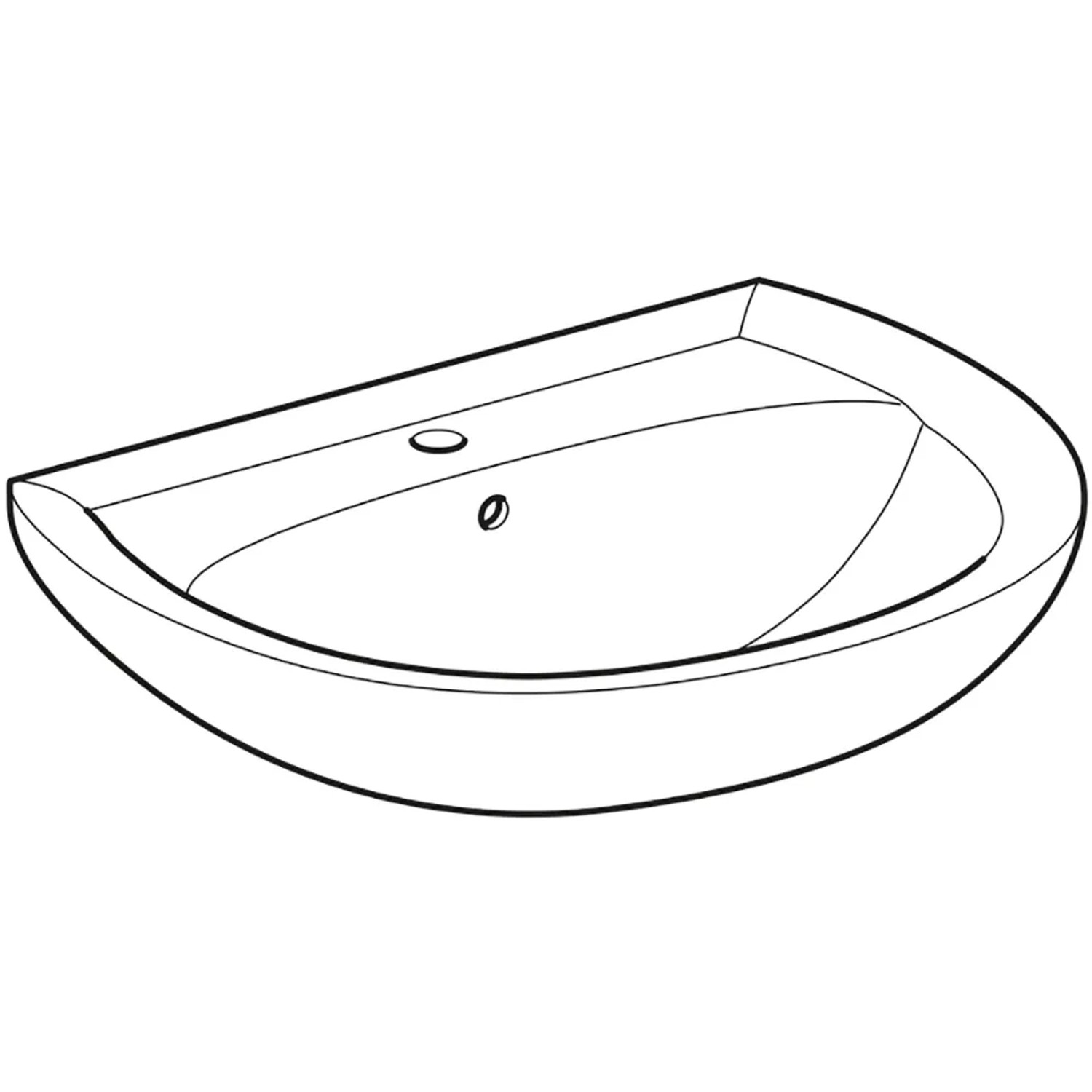 Geberit Renova Waschbecken, 65 cm, Manhattan, mit Hahnloch und Überlauf. Sanitärkeramik, halbrunde Form.