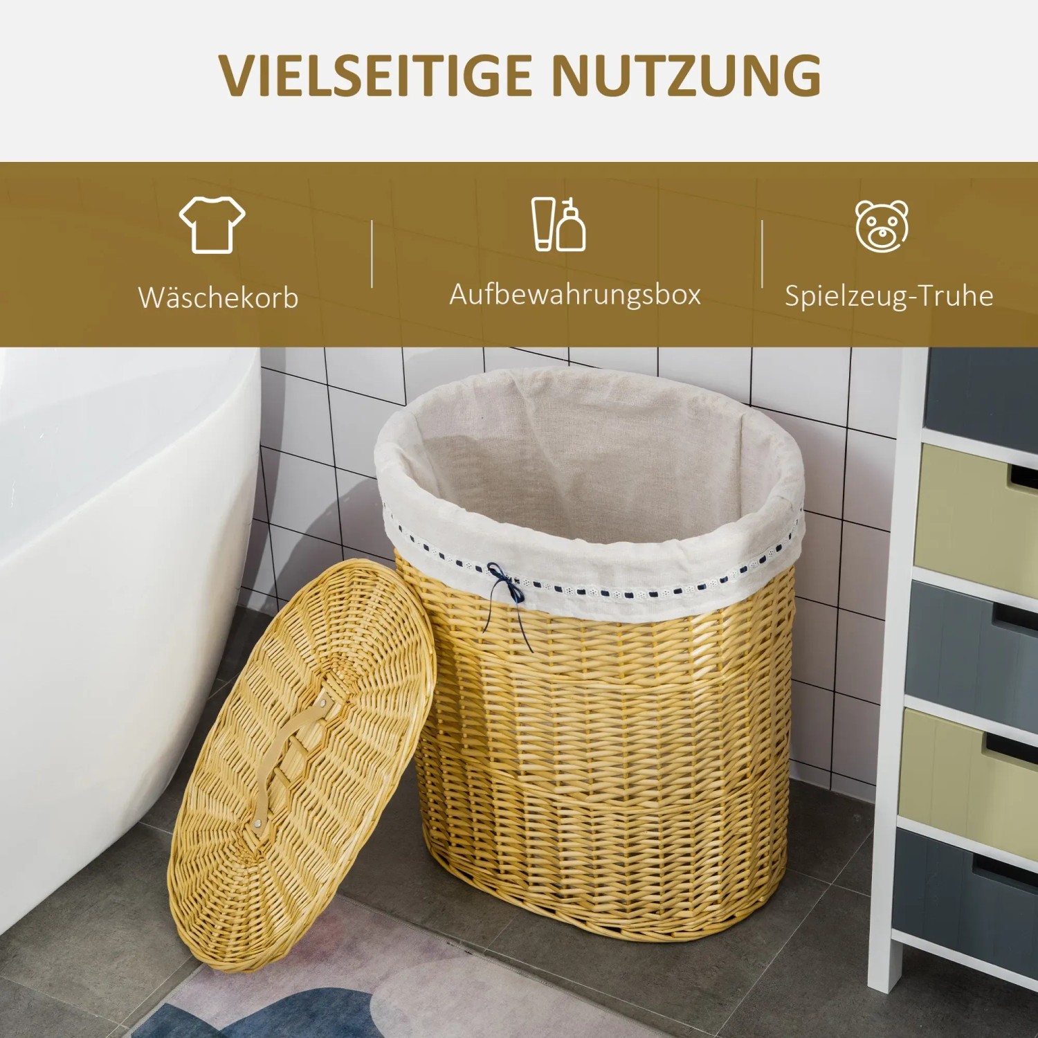 HOMCOM Wäschesammler geflochten mit Deckel 100 L 51 x 38 x 57 cm kaufen bei OBI