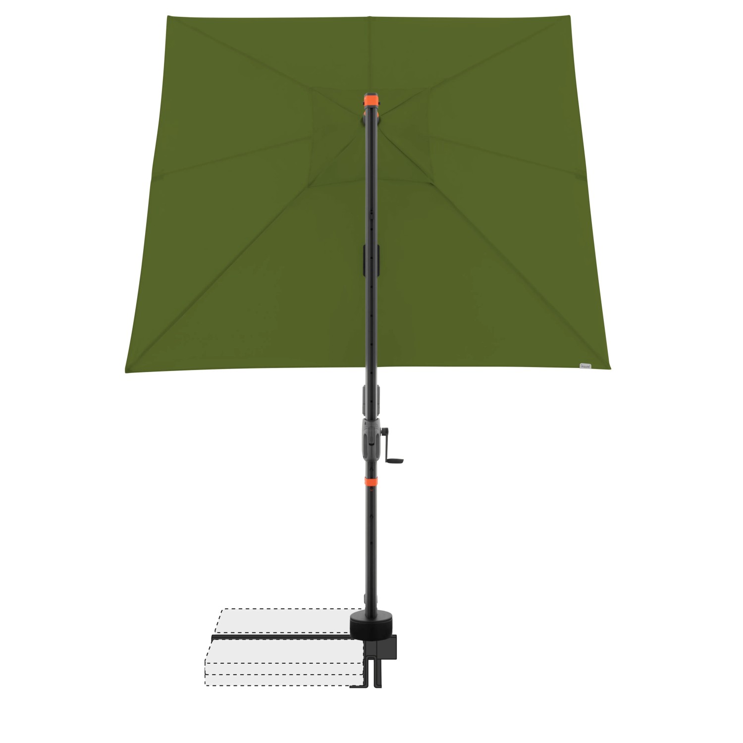 Quadratischer, kiwi-farbener Doppler Ampelschirm 210x210 cm mit Kurbel und Neigungsfunktion.