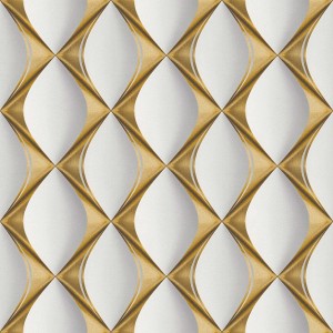 Weiße Vliestapete mit goldenen Ornamenten im 3D-Look für Wohn- und Jugendzimmer.