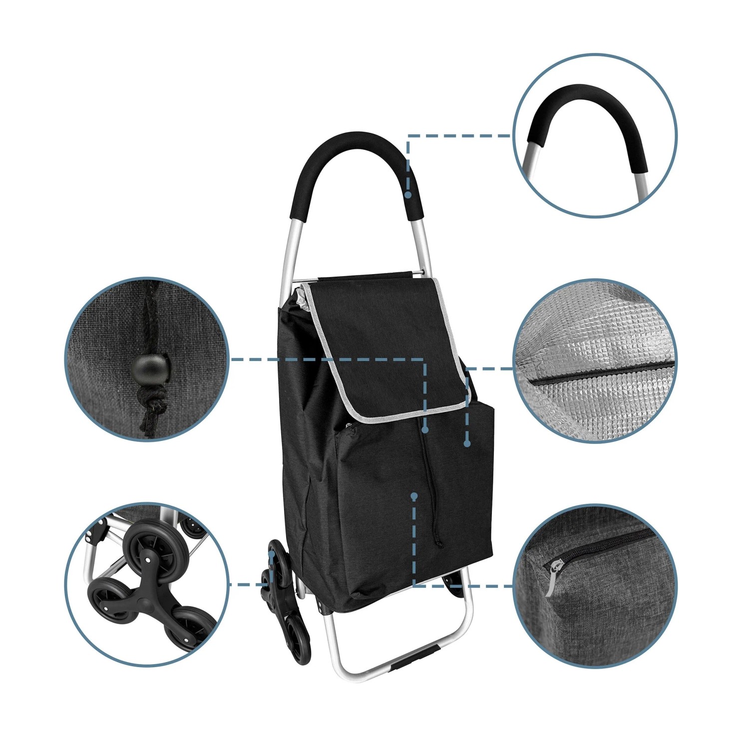 Relaxdays Einkaufstrolley Polyester Aluminium Schwarz Treppensteiger Klappbar 101 cm x 48 cm x 38 cm 2,5 kg_3