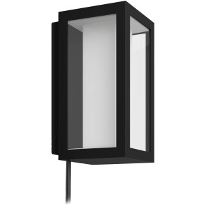 Schwarze Philips Hue Impress Wandleuchte für den Außenbereich mit warmweißem Licht.