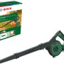Bosch Akku-Laubbläser UniversalLeafBlow 18V solo mit abnehmbarem Blasrohr und Produktverpackung.