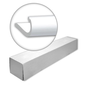 Verpackung der weißen PROFHOME Eckleisten (2 Stk.) für indirekte Beleuchtung, Detailaufnahme der Leistenform.