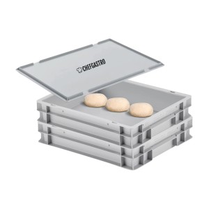CHEFGASTRO Pizzaballenbox SuperSparSet: 3 graue Teigwannen mit Deckel und Teigballen, stapelbar.