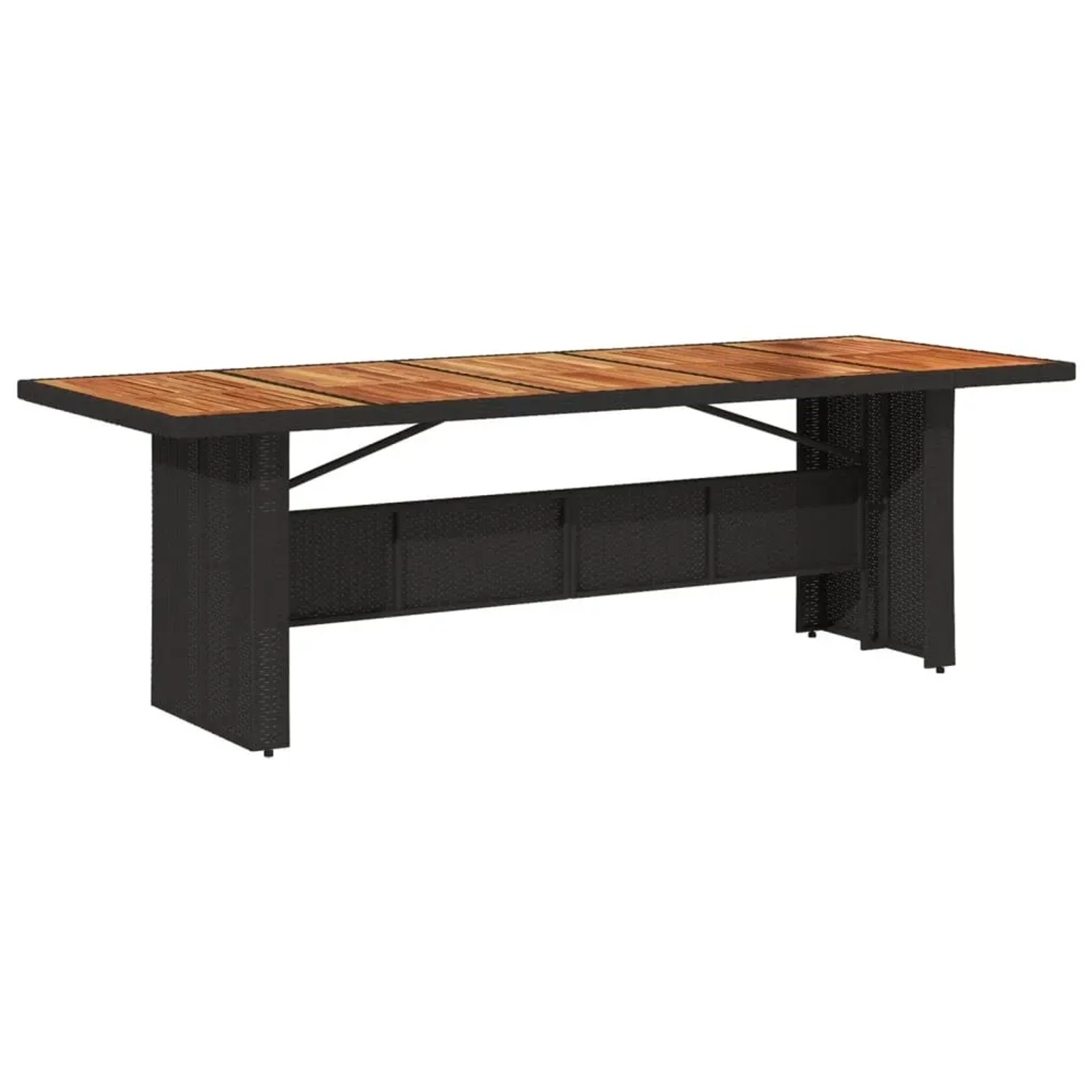 vidaXL Garten-Esstisch, 240x90 cm, schwarz, Poly Rattan mit Akazienholz-Tischplatte. Teil der 11-tlg. Essgruppe.