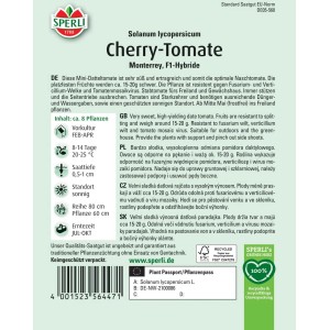 Samenpackung Sperli Cherrytomate 'Monterrey' F1-Hybride, Naschtomate für Freiland und Gewächshaus.