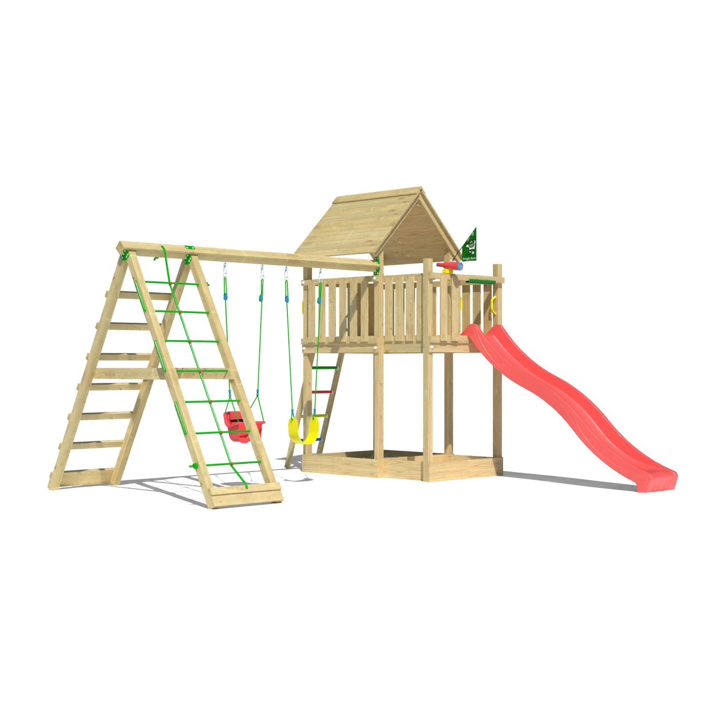 Jungle Gym Spiel Canopy Holz Doppelschaukel Kletterbock Rutsche Rot günstig online kaufen