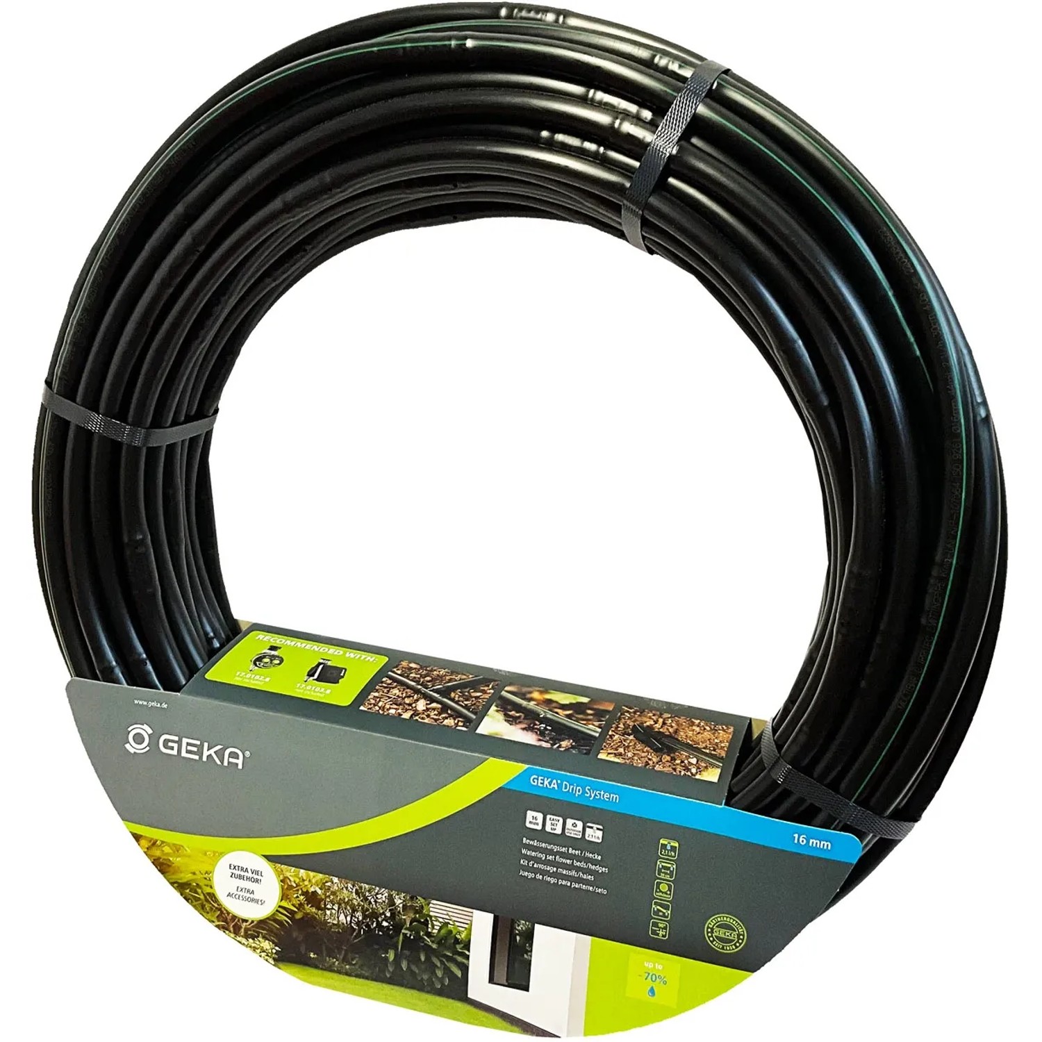 Geka Drip-Set zur Bewässerung von Hecken und Beeten, Ø 16 mm, mit Tropfrohr und Zubehör.