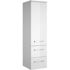 Pelipal Bad-Hängeschrank Trentino, weiß hochglanz, 30 cm breit, mit drei Schubladen und silbernen Griffen.