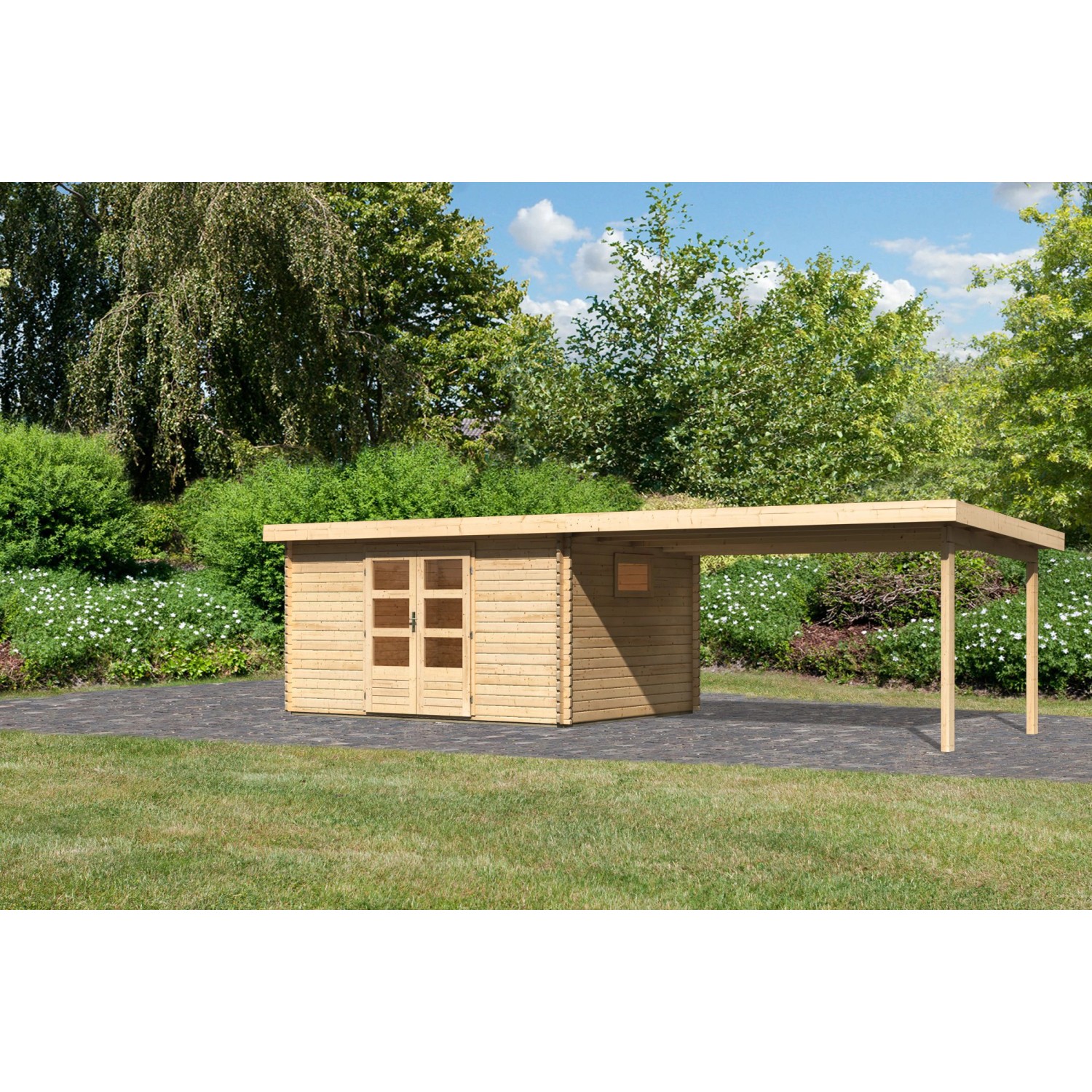 Karibu Holz-Gartenhaus Jeebel Natur Pultdach Unbehandelt 372 cm x 282 cm günstig online kaufen