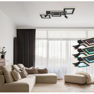 Moderne, dimmbare LED-Deckenleuchte Marian, 2-flammig, schwarz matt, mit RGB-Farbwechsler.