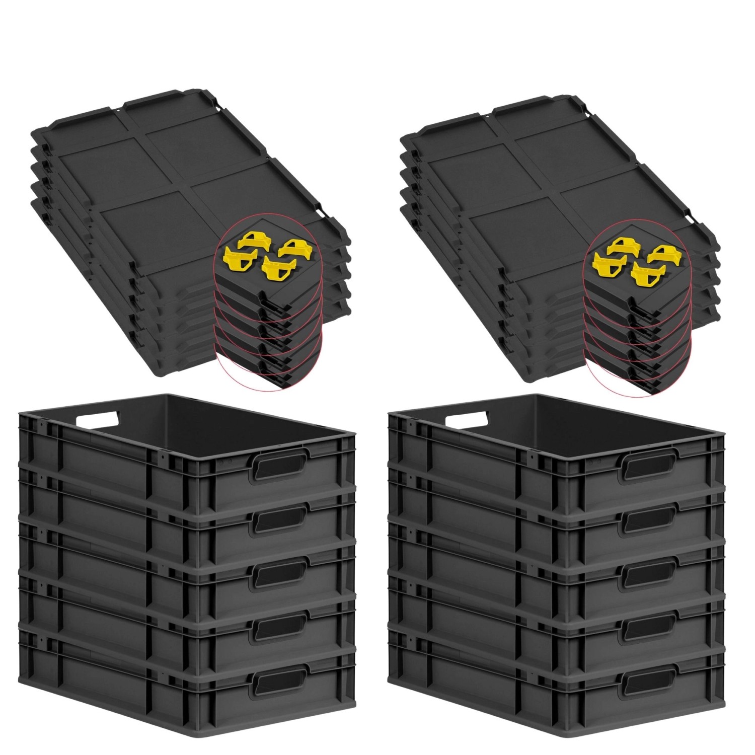PROREGAL SparSet 10x Eurobox Nextgen Grip Mit Auflagedeckel Und Gelben Vers günstig online kaufen