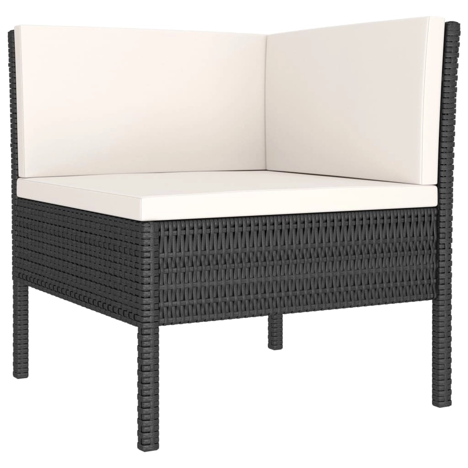 vidaXL Gartenlounge-Ecke, schwarzes Polyrattan mit cremeweißen Auflagen.