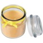 HS Candle Duftkerze Vanille im Glas (Ø9cm) mit gelbem Band und Glasdeckel.