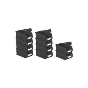 SparSet: 10 leitfähige, schwarze Sichtlagerboxen 0,8L mit Abdeckung für Aufbewahrungssysteme.