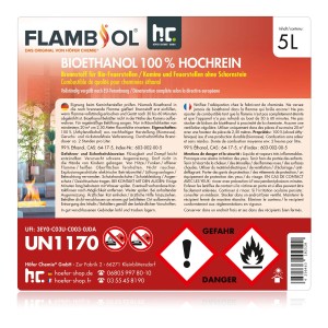 2 Kanister Flambiol Bioethanol 100% Hochrein, je 5l, für Kamine & Feuerstellen.