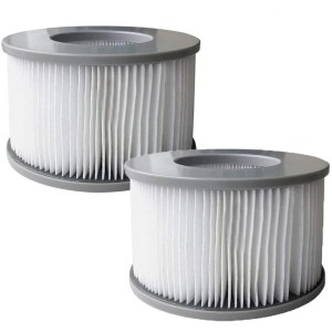 2er-Set Filterkartuschen für mobile Whirlpools, weiße Lamellen und graue Umrandung.