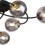 Moderne Globo Deckenleuchte Jorge, 6-flammig, schwarz matt mit rauchfarbenen Glaskugeln.