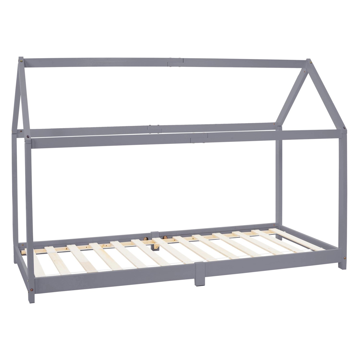 ML-Design Kinderbett 90x200 cm mit Dach Lattenrost Hellgrau Hausbett