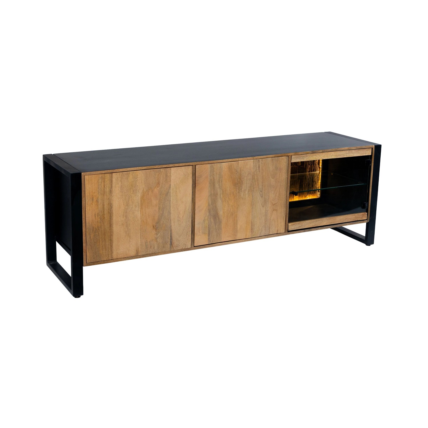 DELUKE TV-Schrank LIV Mangoholz Schwarz Matt 60x47x180cm Fernsehtisch TV Lowboard für Fernseher