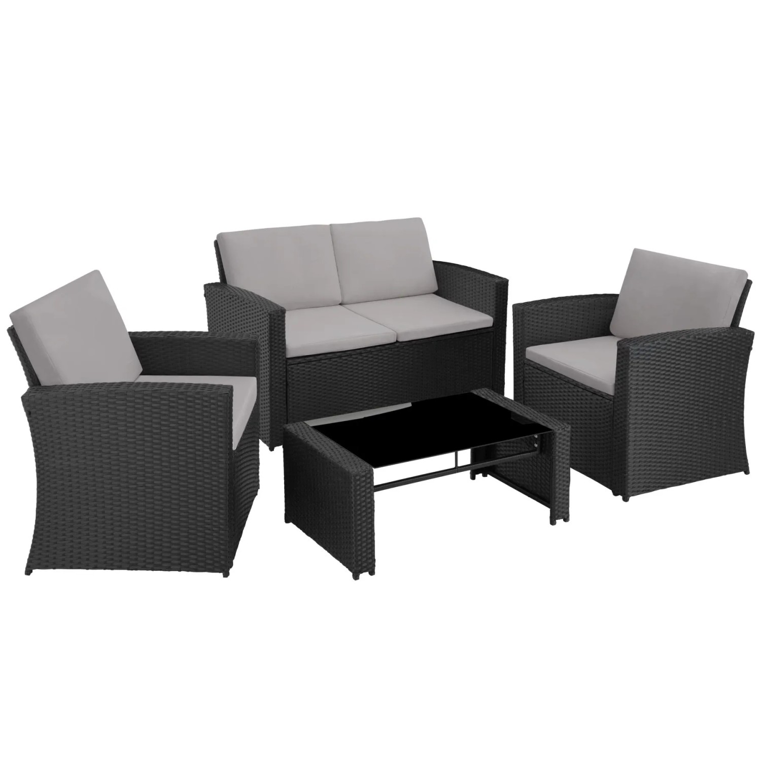 Tectake Rattan Lounge Jesolo Für 4 Personen Widerstandsfähig  122 x 70 x 76 cm Schwarz Grau