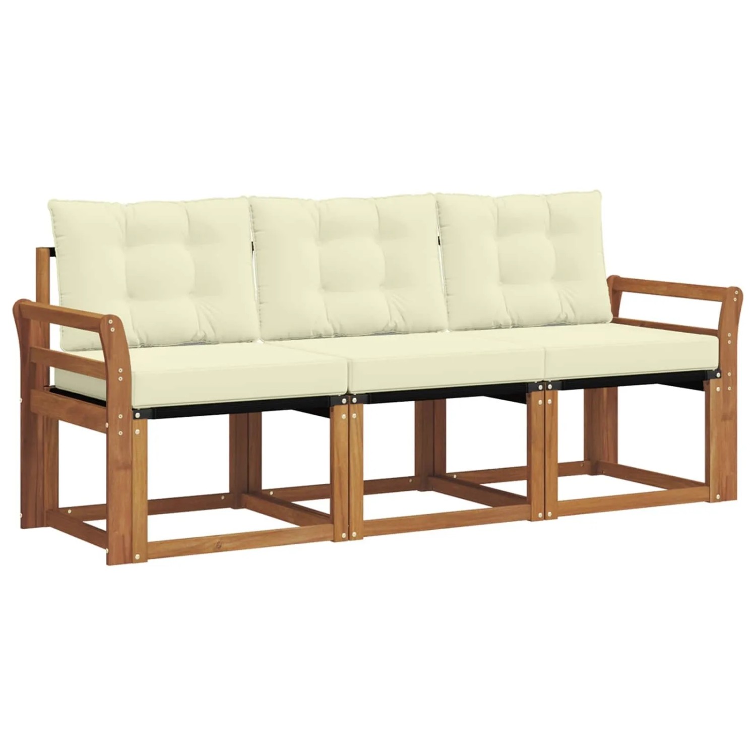 vidaXL Outdoor-Sofagarnitur mit Kissen 3-Tlg Natur und Creme 3368353