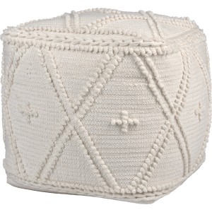 Weißer Sitzhocker Desert Flower, 42x48x48 cm, aus Baumwolle mit modernem Muster.