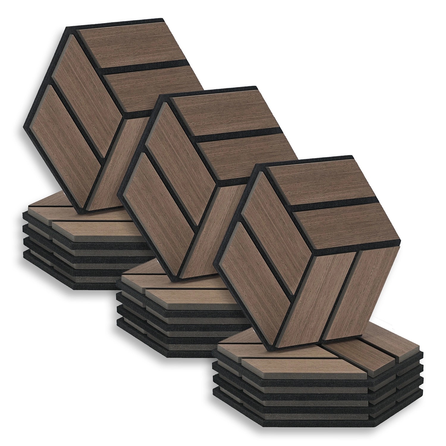 Homestyle4u Akustikpaneele 30 x 26 cm 15 Stück Braun Hexagon Wandpaneele Holz