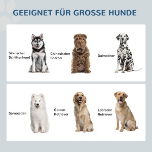 Geeignet für große Hunde: Verschiedene Hunderassen wie Husky, Sharpei, Dalmatiner, Samojede, Golden Retriever und Labrador.