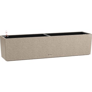 Lechuza Balconera Stone 80, sandbeige, 79 cm. Blumenkasten mit Bewässerungssystem für Balkon und Garten.