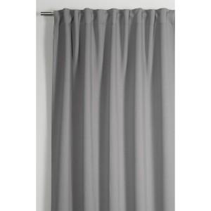 Grauer Bennetti Dimout Schal 140x175 cm mit Gardinenband für Fenstervorhänge.
