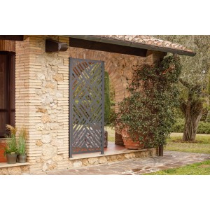 Eleo Sichtschutz Adda aus Metall in Anthrazit mit geometrischem Muster für den Garten.