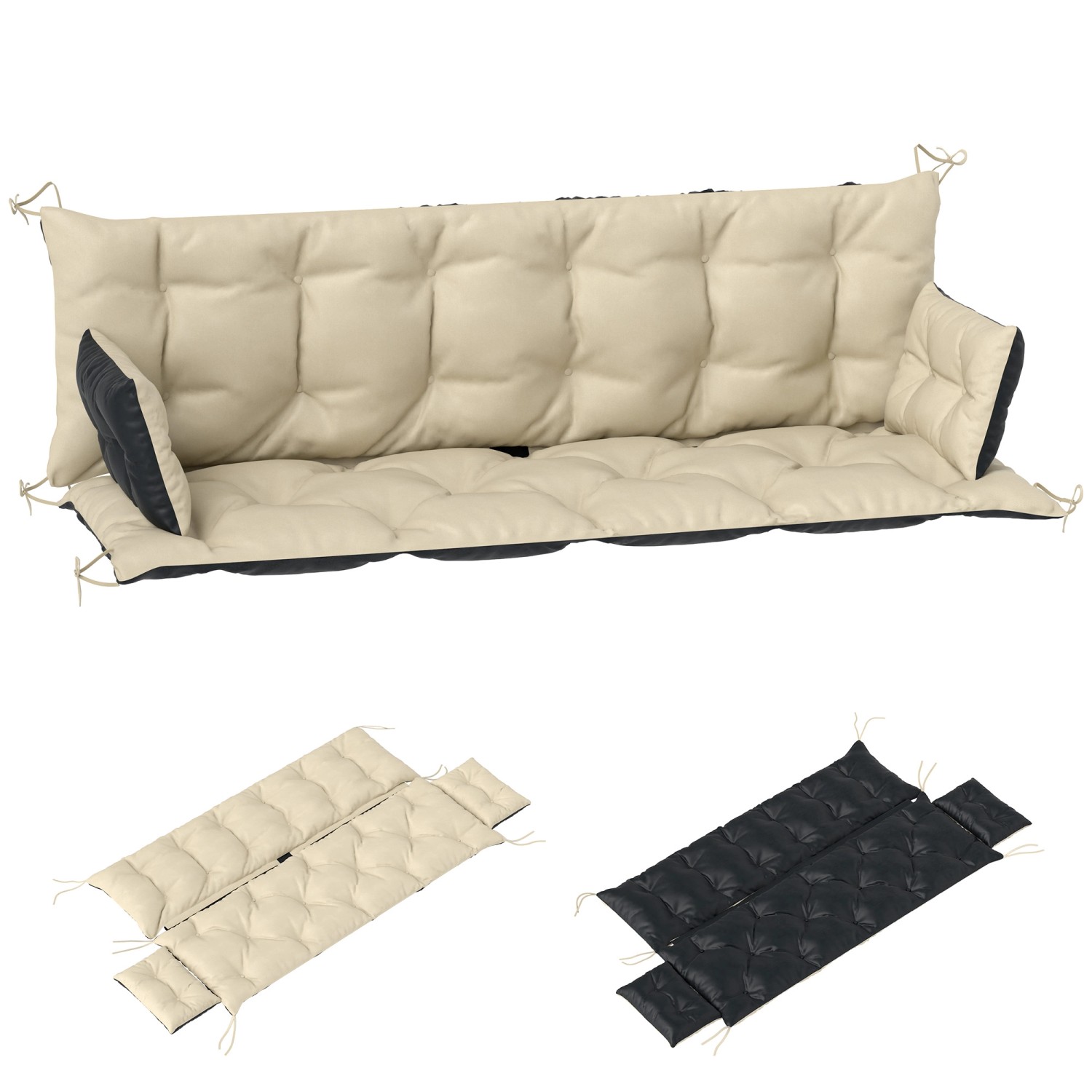Thumbnail - Outsunny Sitzkissen-Set für Draußen Polyester Beige+Schwarz 180L x 110B x 8H cm