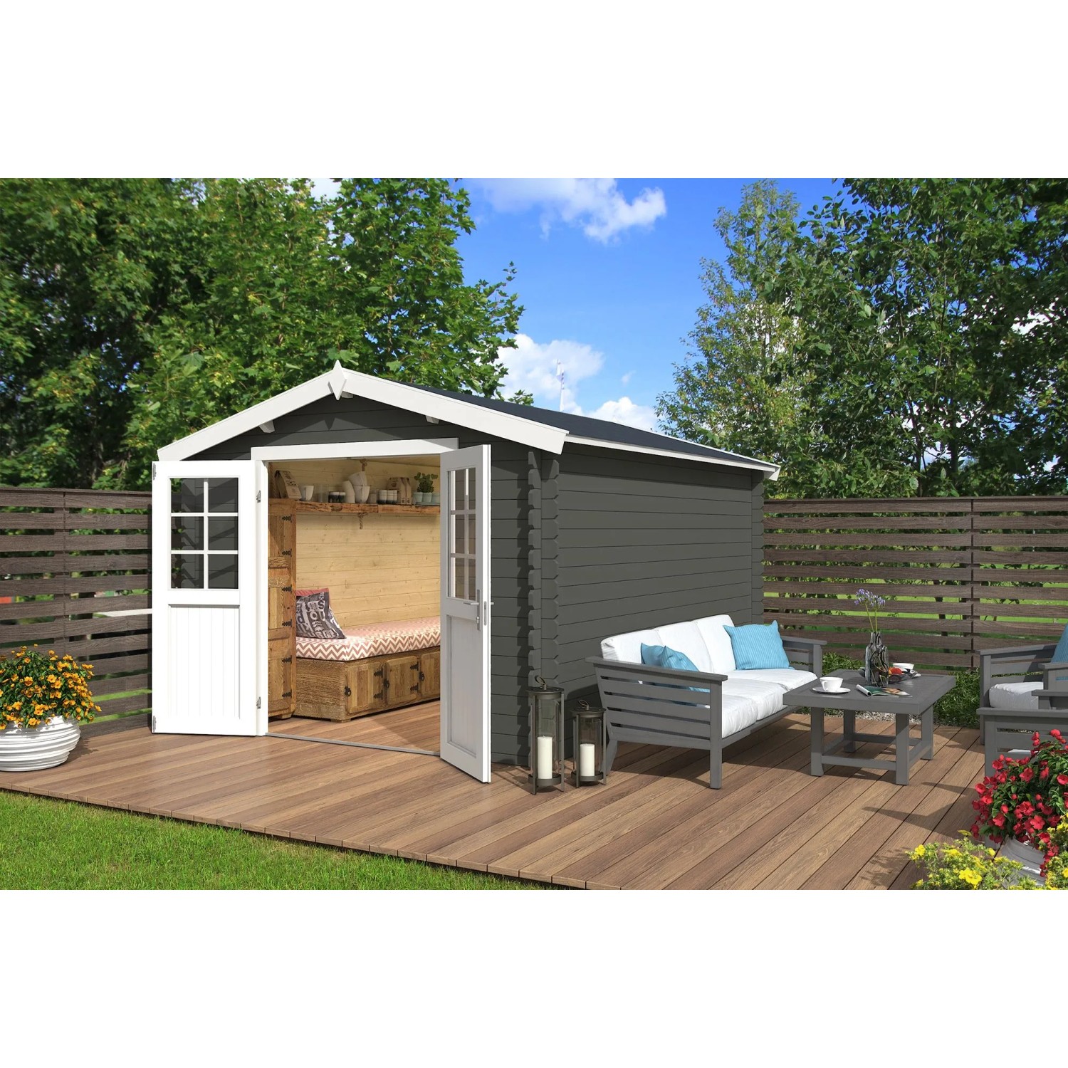 Lasita Gartenhaus Norah 380 Grau-Grün 275 cm x 380 cm