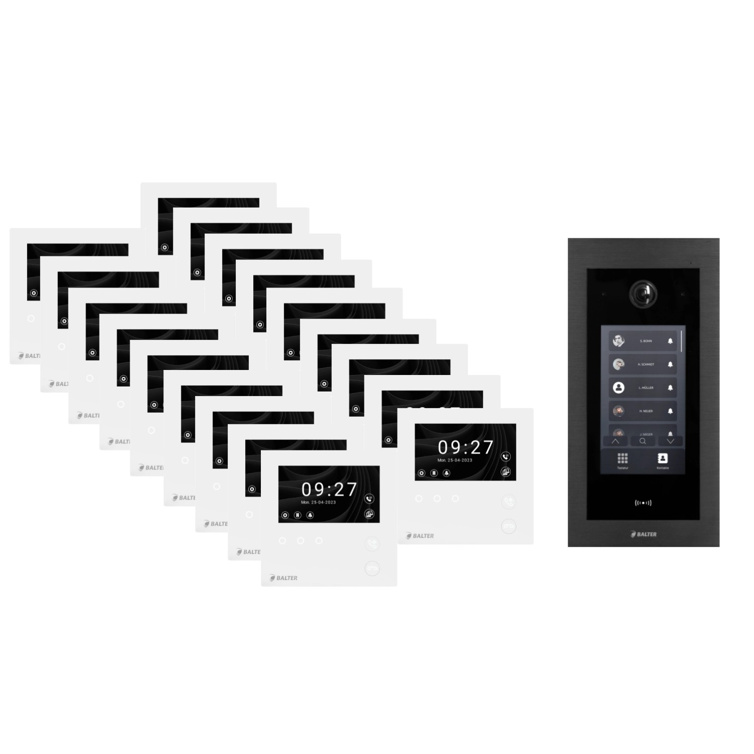 Balter EVO-HD Komplettsystem mit Unterputz-Türstation mit Full-Touch-Display und 18x 4,3 Zoll WiFi Mini-HD Monitor Schwa...