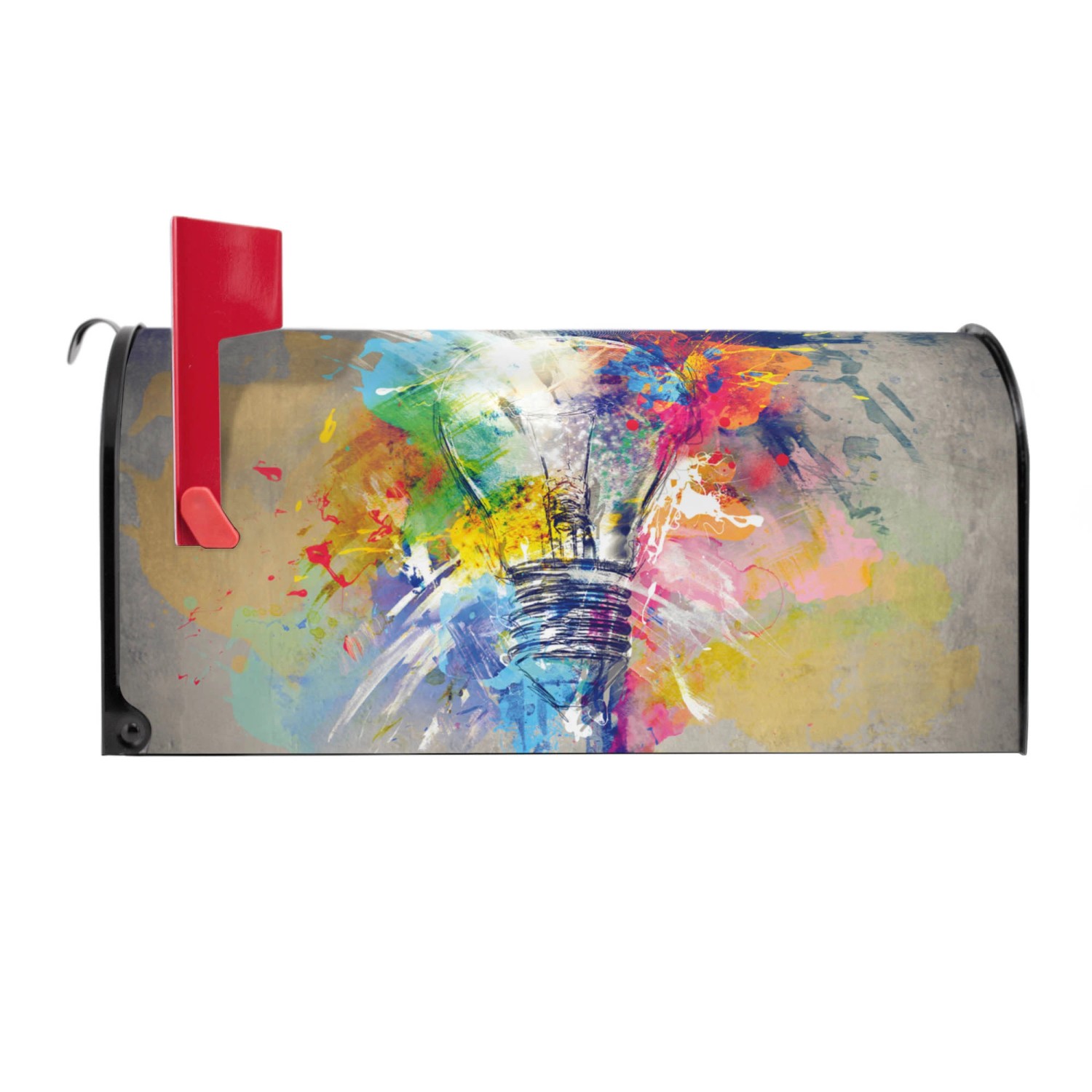 Banjado US Briefkasten Schwarz mit Motiv Idee, Stahl, 48x22x16cm. Amerikanischer Postkasten mit roter Fahne.