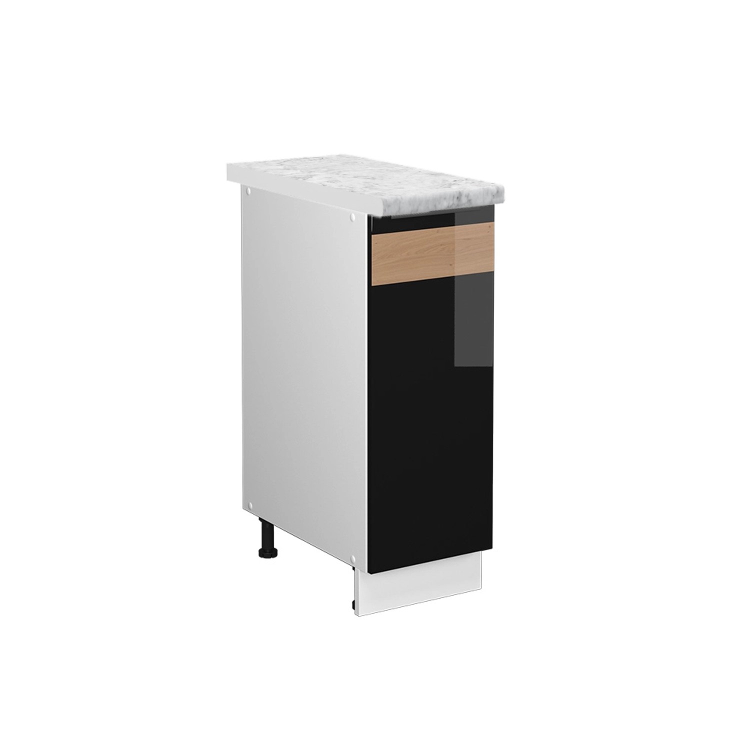 Vicco Apothekerschrank Fame-Line Schwarz Eiche hochglanz/Weiß 30 cm AP Marmor