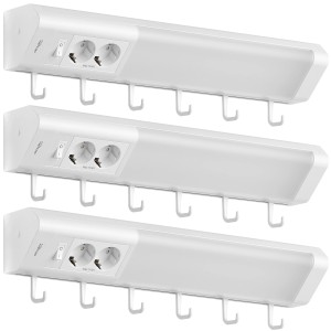 Oktaplex Talin 3er Set LED Unterbauleuchten mit Steckdosen und Haken, Küchenlicht warmweiß.