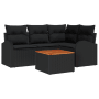 Schwarzes 5-teiliges vidaXL Garten-Sofa-Set aus Polyrattan mit Akazienholz-Tisch.