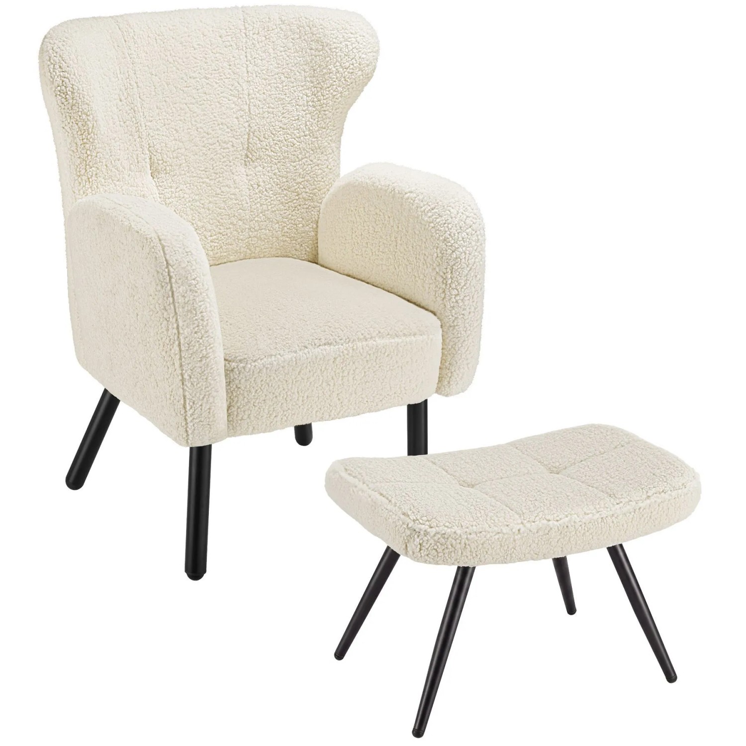 Tectake Sessel Mit Hocker Vänersborg Dick Gepolstert  Mit Bouclé Bezug Breite Armlehnen und Große  Ergonomische Rückenlehne  71 x 72 x 92 cm Bouclé Cr