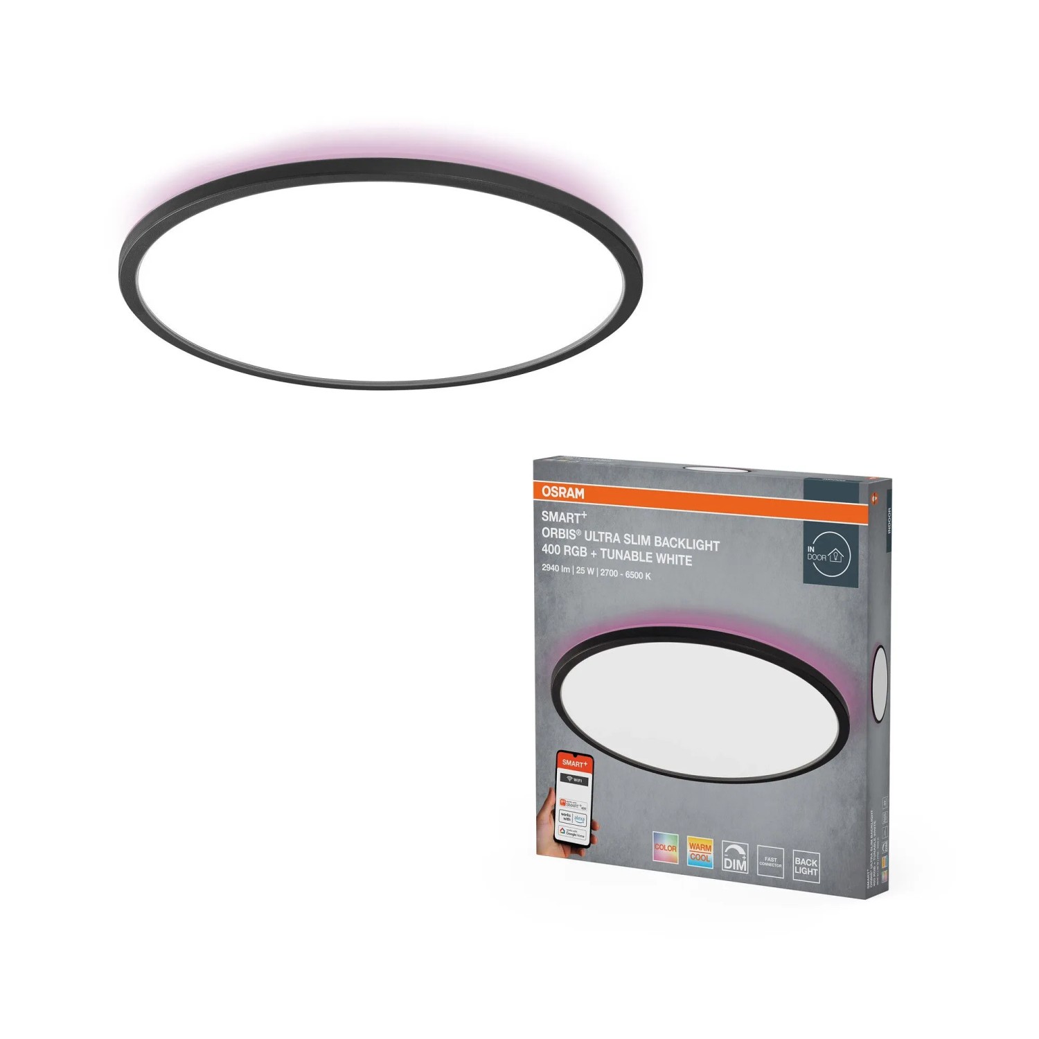 Osram Smart-LED-Panelleuchte Orbis Ultra Slim Rücklicht RGBTW Ø 40 cm Schwarz