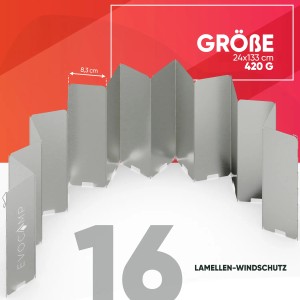 Evocamp Windschutz mit 16 Lamellen für Gaskocher, Spirituskocher und Campingkocher.