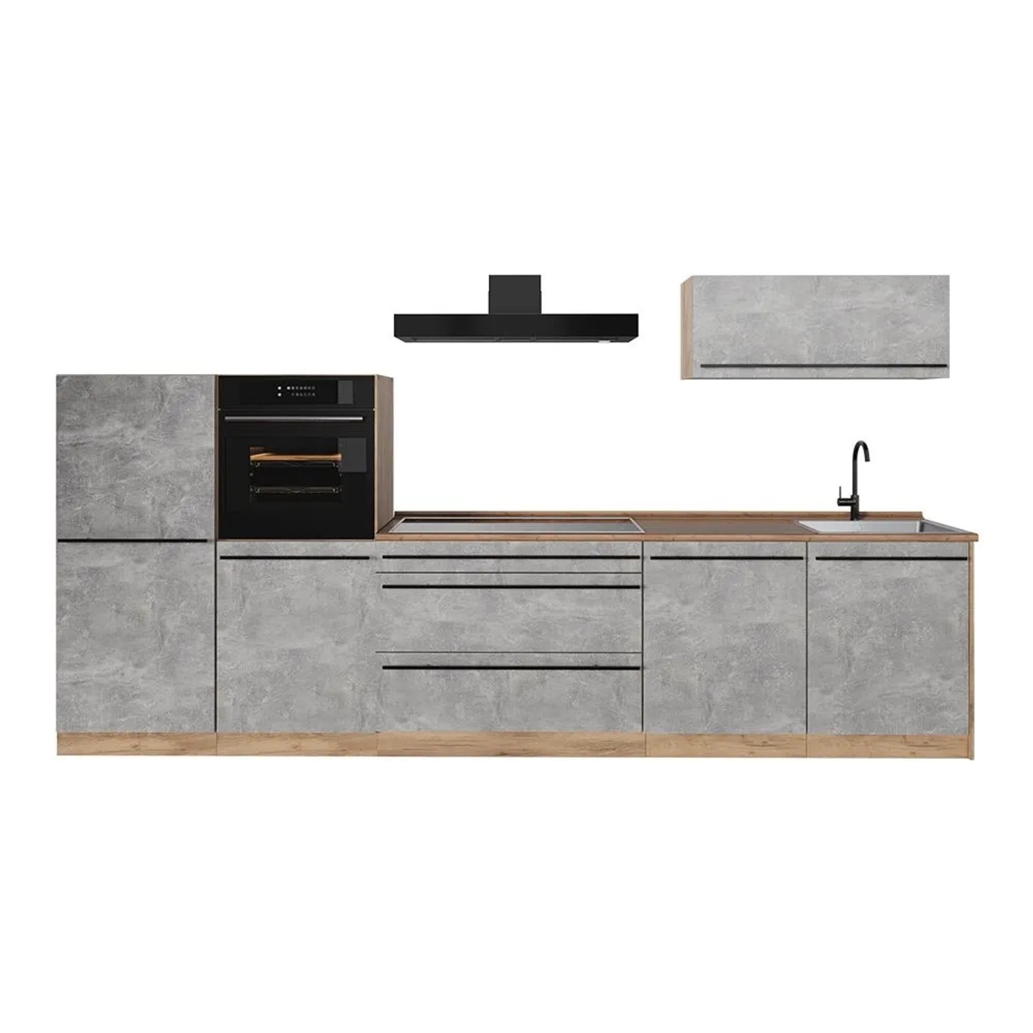Vicco Küchenzeile R-Line Beton/Goldkraft Eiche 340 x 143 Arbeitsplatte Goldkraft Eiche Art Nr 67298