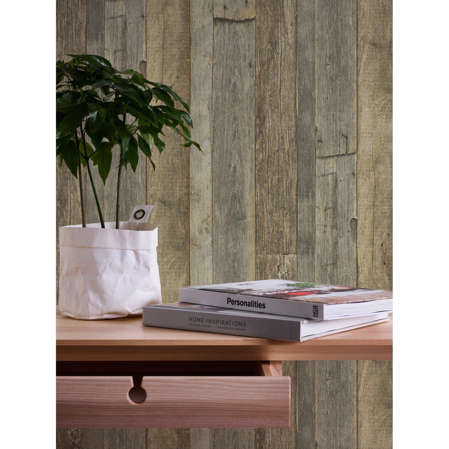 PROFHOME Holz Tapete in Grau, Weiß und Beige mit Holzoptik. Dekorative Vliestapete für Wohnräume.