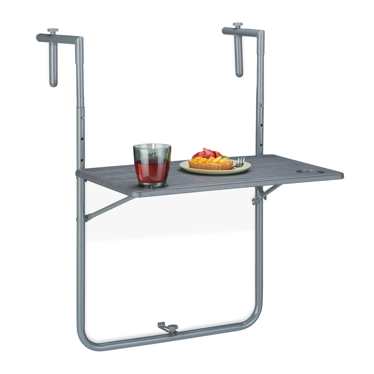 Relaxdays Balkonhängetisch Stahl HDPE Grau Klappbar Höhenverstellbar 59,5 cm x 60 cm 2,7 kg