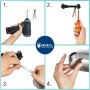 Vier Schritte zur ClickFix Montage des Idris Spots: Bohren, Kabel verbinden, Leuchte befestigen. Einfache Installation.