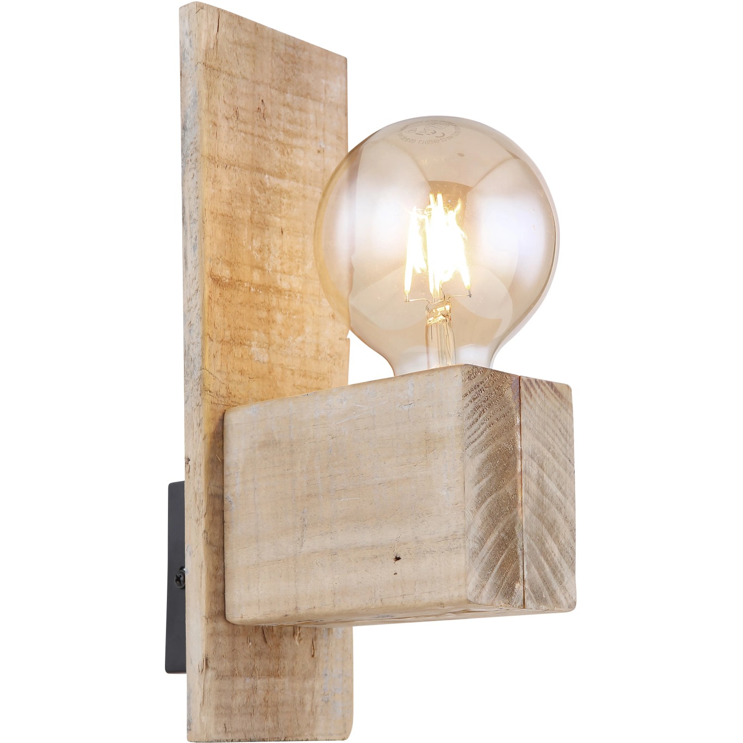 Wandleuchte ADALIE aus Holz und Metall in Schwarz-Matt und Dunkelbraun. Rustikale Wandlampe für Innenräume.