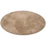 Runder, taupefarbener Hochflor Teppich (120x120cm) der Serie Pergamon Luxus Super Soft Silky.